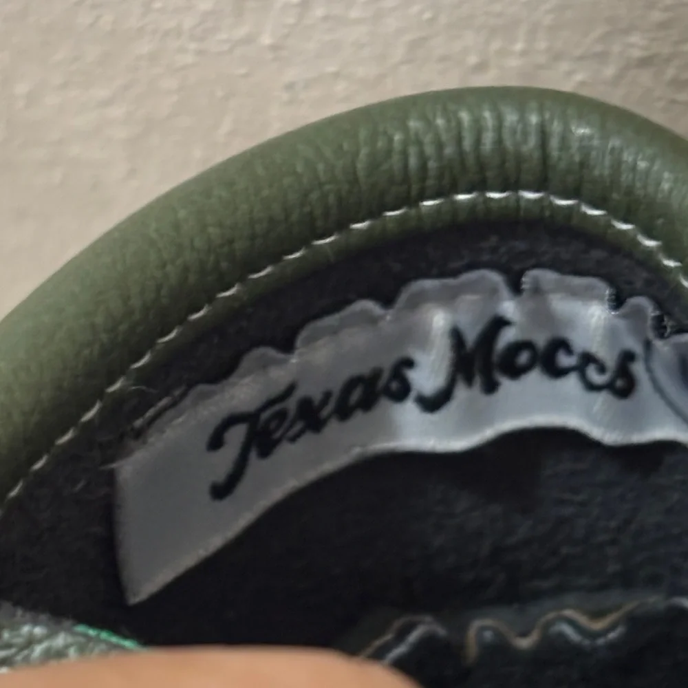 Texas Moccs Kids Moccasins with Green and Black Design